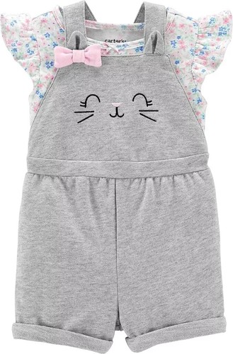 Baby Girls' 2-Piece Floral Tee & Cat Shortalls Set 3M-12M - Picture 10 of 13
