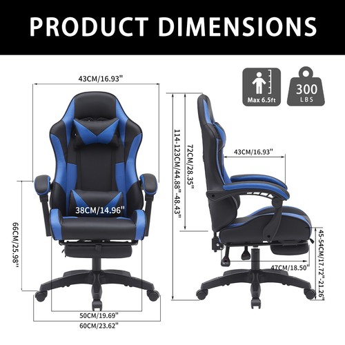 Ergonomic Gaming Chair Computer Racing Reclining Swivel Game Chair w/ Footrest - Picture 2 of 16