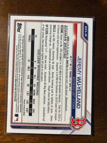2021 Bowman Chrome Sapphire JEREMY WU-YELLAND Auto #BSPA-JW 1st  - Picture 2 of 2
