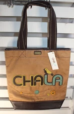 Chala Brown Faux Suede Tote Bag Purse Bird Flower Applique Embroidered