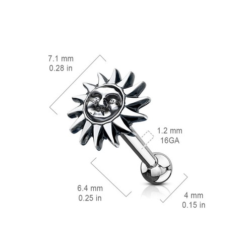 Sun Moon & Star Cartilage Tragus Earring Upper Ear Helix Bar Stud Piercing - Picture 3 of 10