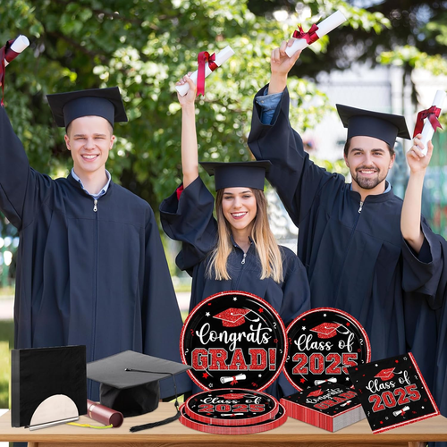 Graduation Plates and Napkins 2025,Red and Black Graduation Decorations 200Pcs G - Picture 6 of 12