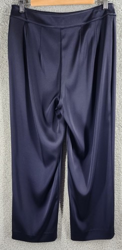 St.John Black Label Navy Blue Silk Blend Satin Like Dress Pants Wide Leg SIZE 6 - Picture 11 of 12