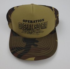 Vintage 90s Operation Desert Storm Print Hat Mesh Trucker Camouflage Camo USA