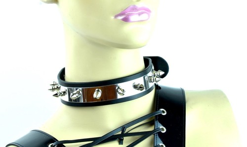 Spike Metal Choker Leather Collar Punk Rock Gothic Fetish Thrash Metal Deth Rock - Picture 5 of 5