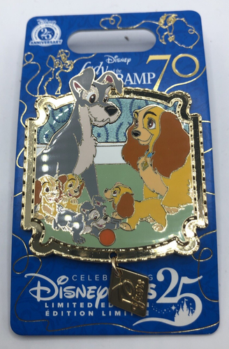 Disney Parks 2025 Lady & Tramp 70th Anniversary Lady Tramp Pups Puppies Pin