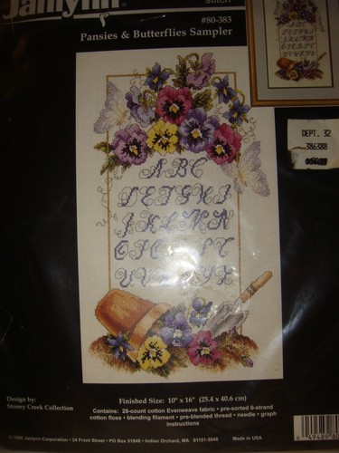 Janlynn Pansies & Butterflies Sampler Cross Stitch Kit - Picture 4 of 7
