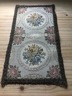 Antique French Cottage Embroidered Rose Metal Needlepoint Table Mat w/ Lace Edge