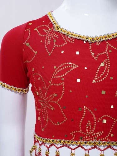 Kinder Mädchen Bauch Karneval Tanzkleidung Bühne bauchfreies Oberteil mit Hose Blumenmuster sexy - Bild 79 von 80