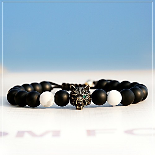 Vintage Men Bronze Wolf Head Healing Stress Relief Anxiety Energy Stone Bracelet - Picture 12 of 17