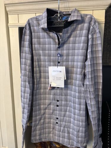 JOHN LENNON  Mens Shirt Size M  Button Black Gray Plaid - Picture 1 of 5