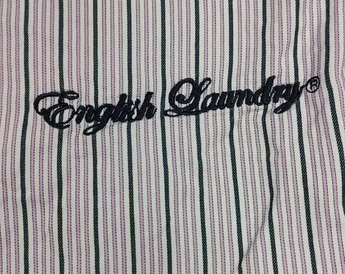 English Laundry Mens Shirt 16 34/35 Purple White Striped Business Embroidered - Picture 9 of 11