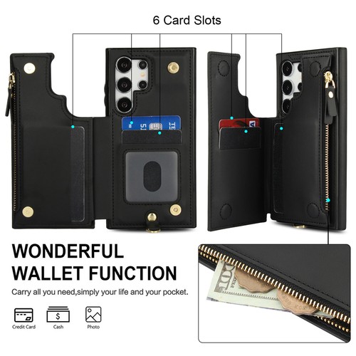Leather Card Wallet Flip Case For Samsung S24 Ultra S23 S22 S21 Crossbody Strap - Picture 15 of 66