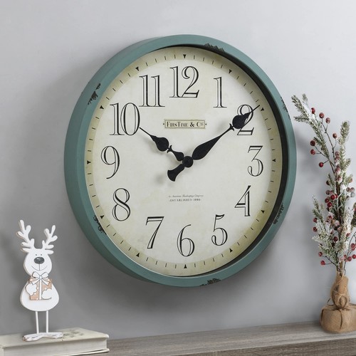FirsTime & Co. Teal Bellamy Wall Clock, Large Vintage Decor for Living Room, ...
