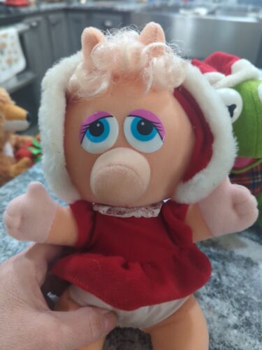 Juguetes de peluche vintage de Navidad Baby Kermit La rana y bebé Miss Piggy 1987 8" - Imagen 2 de 8