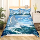 Ocean Nautical Bedding Set Ocean Wave Duvet Cover for Kids Boys Girls Blue