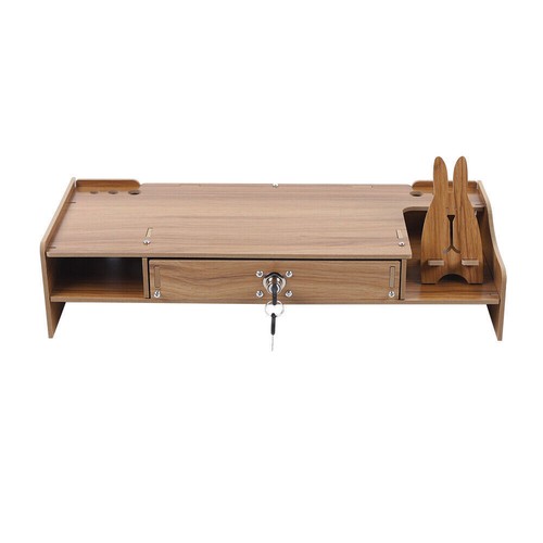 Holz Monitorerhöhung Schublade mit Schloss Computer Laptop PC Ständer Schreibtisch Organizer - Bild 10 von 11