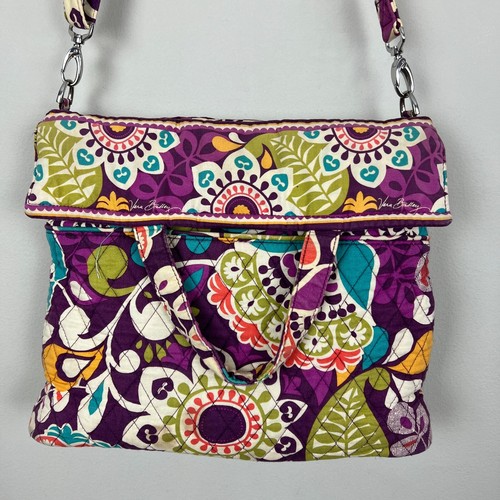 Vera Bradley Crossbody Bag Purple Plum Crazy Floral Convertible Colorful Tote - Picture 6 of 21