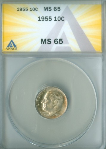 1955 ROOSEVELT DIME ANACS MS 65 (2228635)