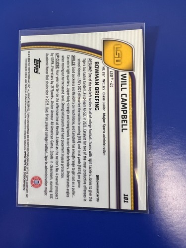 Will Campbell 2024 Bowman Chrome U Football Purple /399 RC LSU - Picture 3 of 3