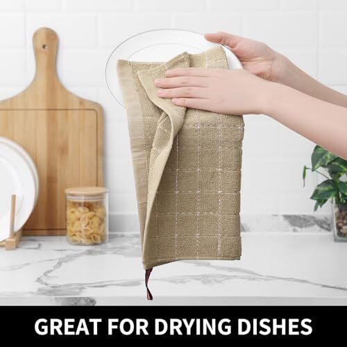 100% Cotton Terry Kitchen Dish Cloths, Ultra Soft and Tan 12 x 12 - 12 Pack - Picture 4 of 7