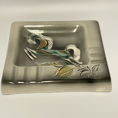 Sascha Brastoff Mid Century Modern Ashtray Star Steed Edged Galloping Stallion - Picture 3 of 16