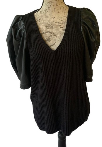 Express L/XL Leather Puff Sleeve Ribbed Knit Sweater NWT - Picture 5 of 6