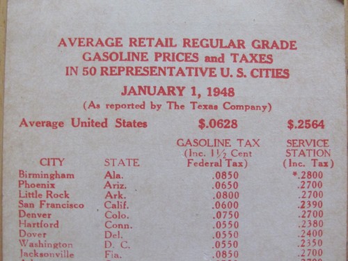 Chicago Motor Club 1948 gasolina precio e impuestos tarjeta por ciudad para viajar - Imagen 3 de 4