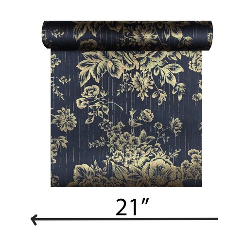 Silk textile fabric Wallpaper black gold metallic glam roses and peonies blossom - Picture 5 of 19