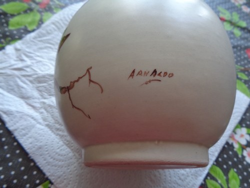 Arnaldo Miniati Vase mit handgemaltem Vogelmotiv Spatz - Bild 2 von 5