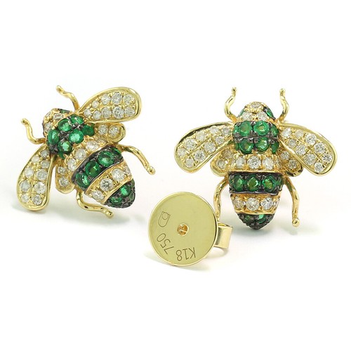 Ohrringe Bienen Brillanten und Smaragde 750er Gelbgold Smaragdohrstecker Biene - Picture 5 of 5