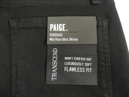 NWT PAIGE Transcend Verdugo Mid-Rise Ultra Skinny Jeans Size 30 in Black Shadow - Picture 8 of 12