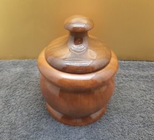 Vintage Trinket Box Turned Wood Smooth Round Dark Wood Box Bowl w/Lid 6"x 4.25"