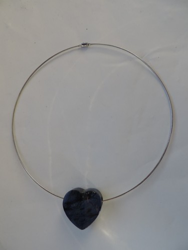 Nice Necklace/Pendant With Lapis Lazuli & 5".5 Inc. Wide 925 Stiff Silver Collar - Picture 3 of 5