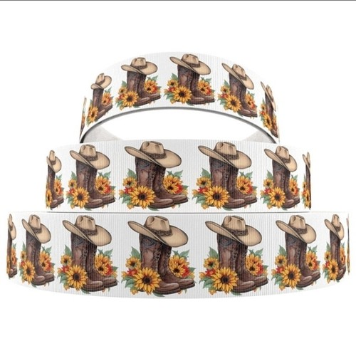 1.5" (1 yard) Cowgirl Boots western sunflower Grosgrain Ribbon 1256132 - Picture 2 of 2