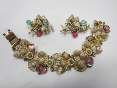Vintage ART Pepper Signed Earrings and Bracelet- Sea Shell Design