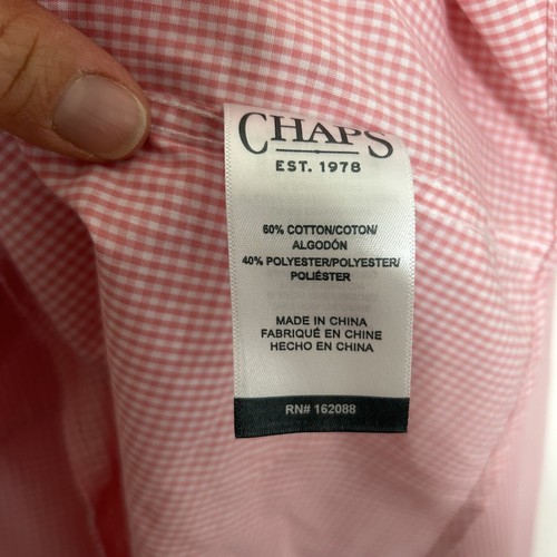 New Chaps Men’s Easy Care Button Down Plaid Shirt Long Pink White XL BNWT - Picture 4 of 5