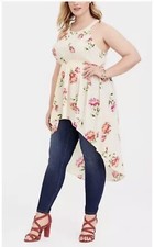 Torrid Womans 2X Hi-Low Floral Tunic Tank Size Sleeveless Summer Flowy Cottage