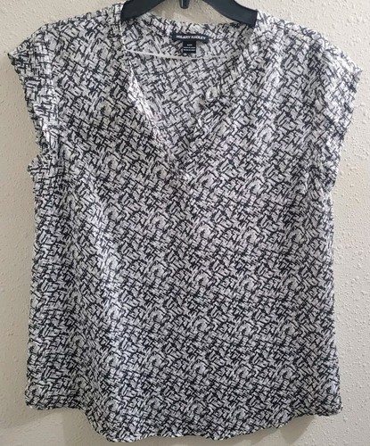 Hilary Radley Women's Printed Boxy Top Blouse Split Neckline Lightweight Size S