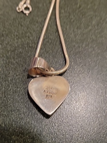 SCHÖNER 925 STERLINGSILBER TÜRKIS HERZFÖRMIGER ANHÄNGER HALSKETTE 16" Mexiko - Bild 4 von 6