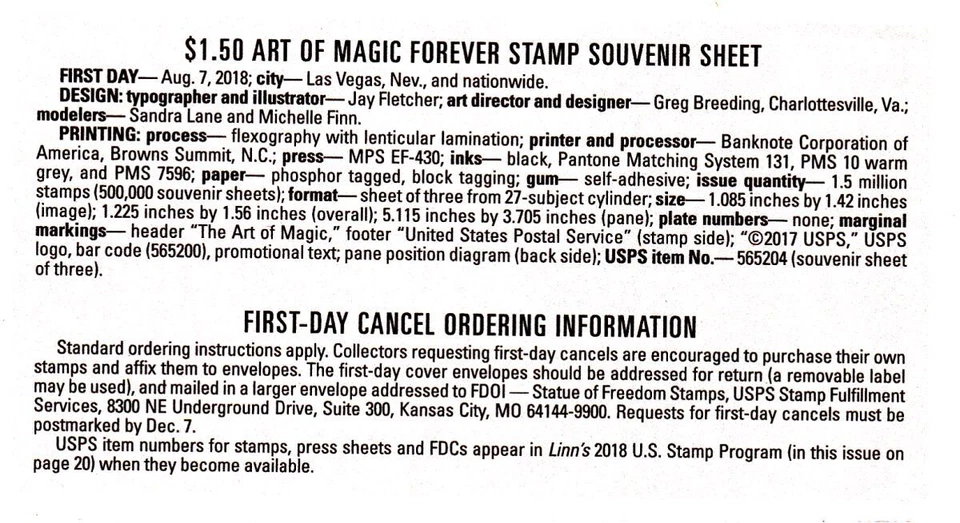 2018 The Art of Magic Sc 5306a Forever souvenir sheet of 3 lenticular images - Image 2 of 2