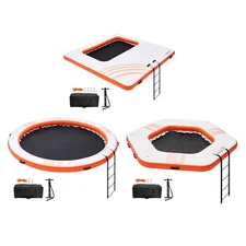 Inflatable Floating Dock 15x6.5/10x10/8/10FT Water Platform with Mesh Pool