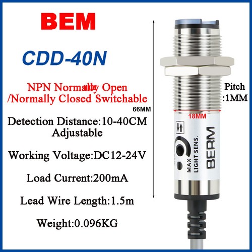 M18 NPN/PNP Photoelectric Sensor Switch Diffuse Reflection CDD-11N/40N DC12-24V - Picture 17 of 18