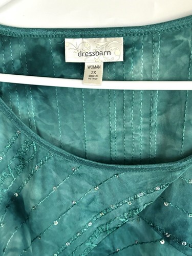 Dressbarn womens green tie dye embroidered sequin Top Blouse 2X - Picture 2 of 3