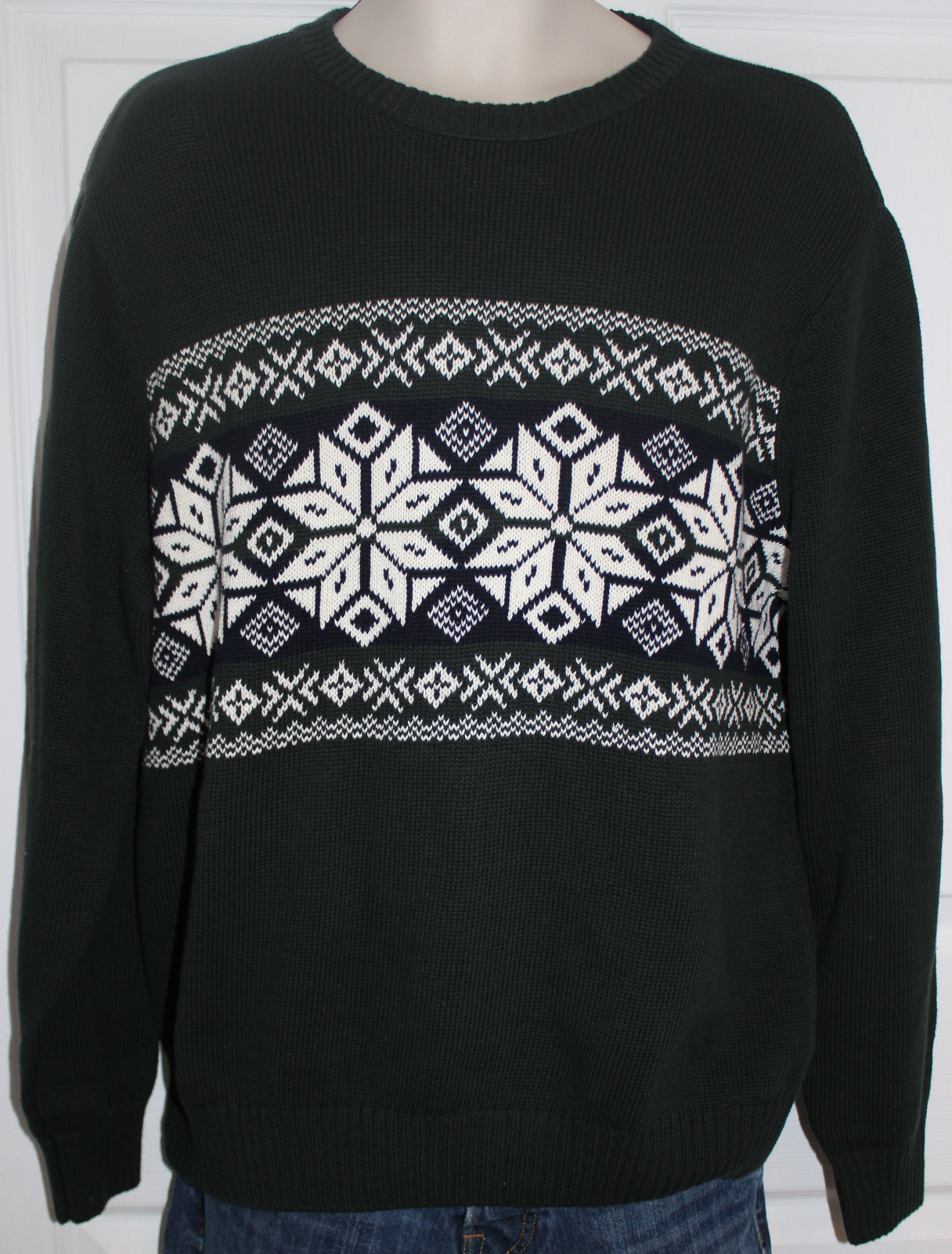 Dockers Men's L Ugly? Green Navy White Christmas Snowflake Sweater Ski NWT $65 Dockers Men's L Ugly? Green Navy White Christmas Snowflake Sweater Ski NWT $65