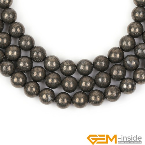 Natural Silver Gray Pyrite Gemstone Round Spacer Beads for Jewellery Making 15" - Foto 39 di 51
