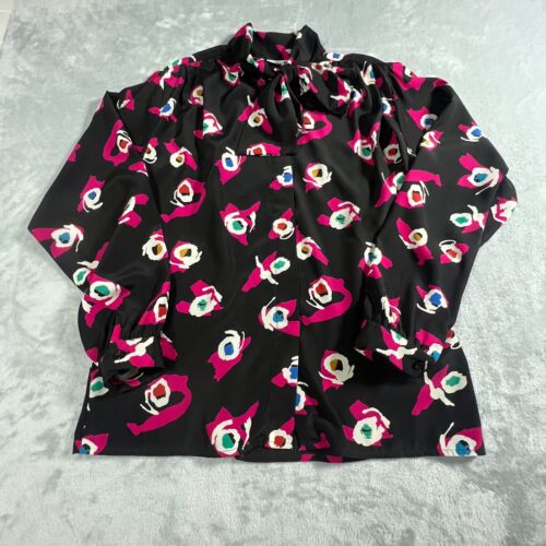 Vintage James Kenrob Womens Button Up Blouse 10 Bow Abstract Floral Secretary - Picture 3 of 10