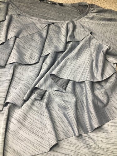 Elementz Gray On Gray Tiered Ruffle Shirt Sleeve Blouse Shirt Large - Picture 3 of 10