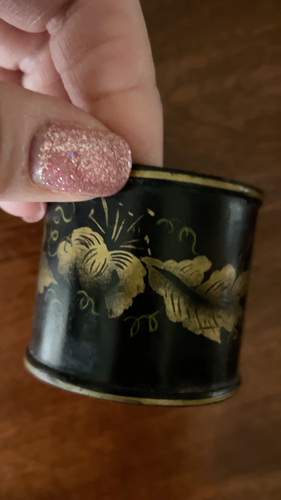 tole ware small canister container antique japanned floral leaf tin - Video 1 of 1