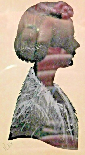 VINTAGE SILVER HIGHLIGHTED SILHOUETTE OF LADY SIGNED REX c1930's-40's P.P.T. - Picture 2 of 4
